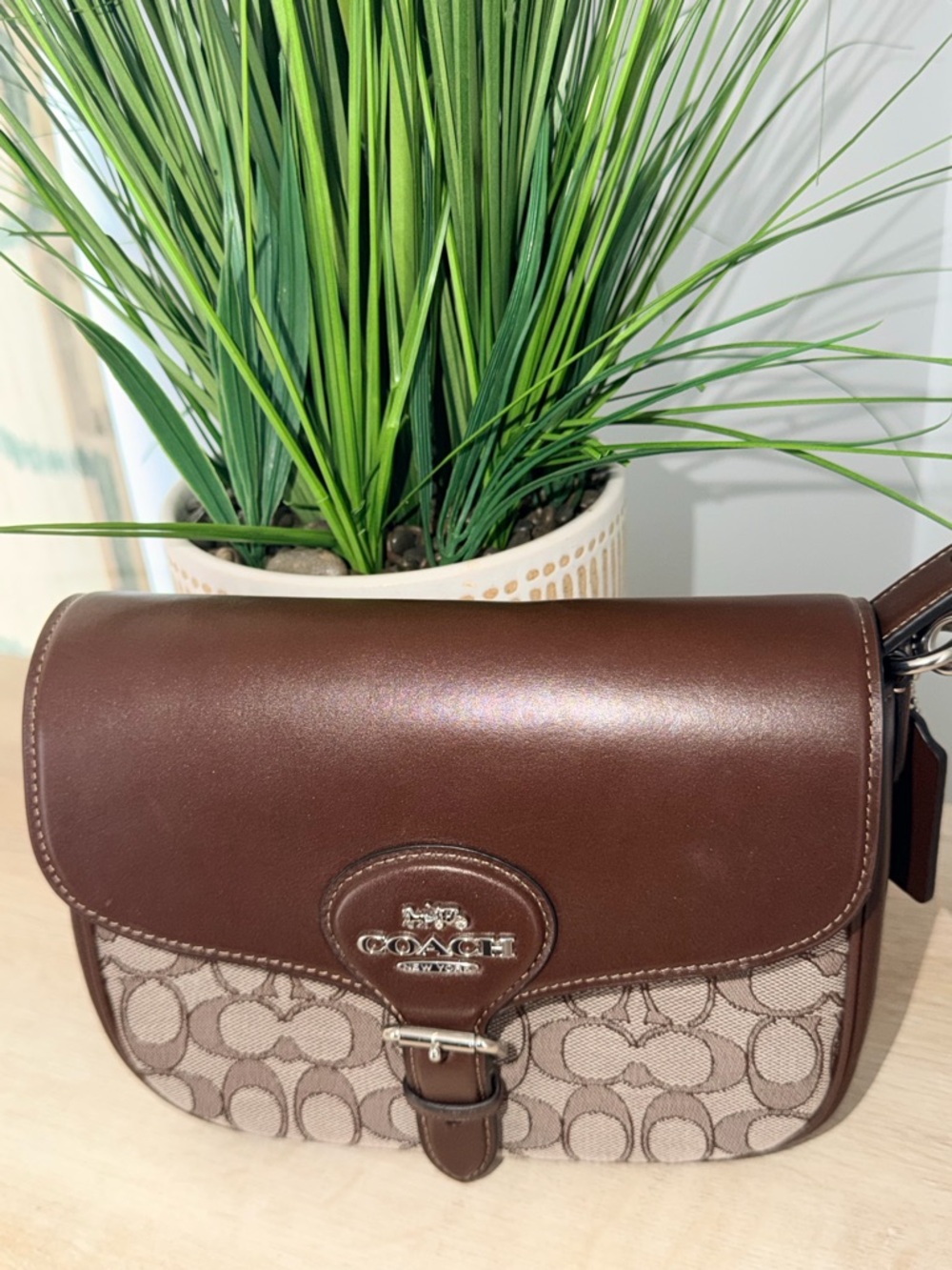 Coach (AUTHENTIC) NEVER USED Brown Signature Jacquard Saddle Crossbody - Picture 2 of 11